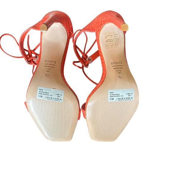 Schutz ‘Mavis’ Orange Snake Print Leather Mule Heel • US 5½ B - Picture 7 of 8